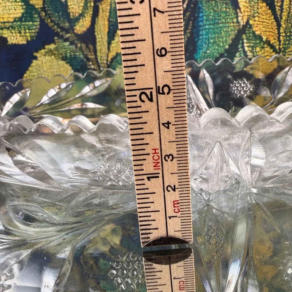 Vintage Clear Pressed Glass‎ Starburst Floral Oval Serving Dish Scalloped Rim